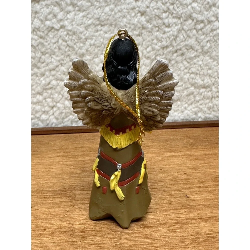 Native American Style Angel Ornament Resin Figurine Holding Basket 4.25in